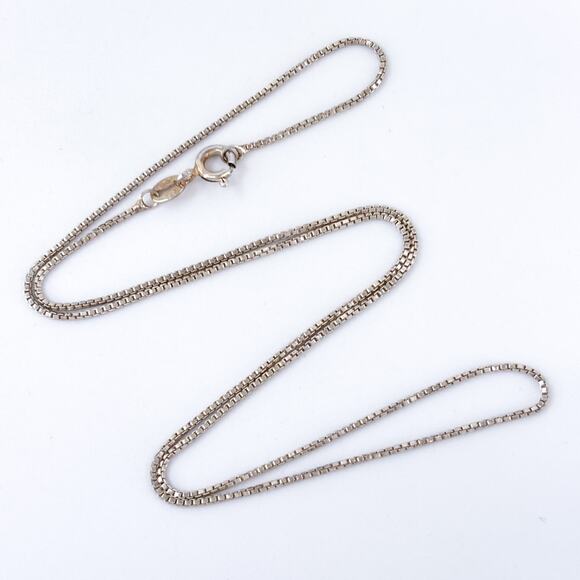 Vintage Italy Sterling Silver 925 Box Chain Necklace 18" - Picture 1 of 3